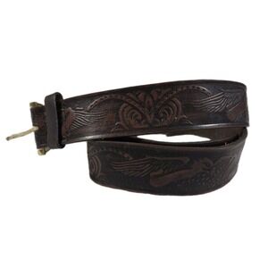 Vintage WRANGLER Western Tooled Leather Belt Size 38 - 95 EAGLE, Brown